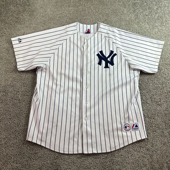 New York Yankees Majestic Jersey Mens XXL 2X White Alex Rodriguez Pin Stripe * - Picture 1 of 16